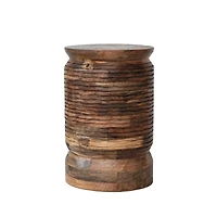 Hello Honey® Natural Round Mango Wood Carved Line Stool Table
