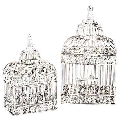 White Metal Vintage Birdcage Set