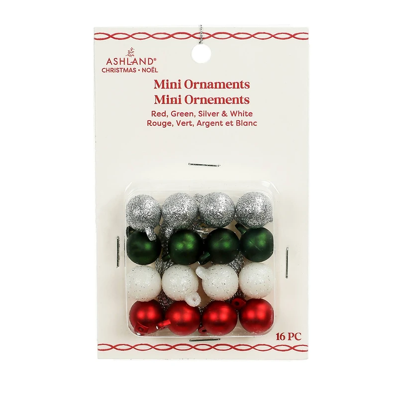 Mini 15mm Red, Green, Silver & White Ball Ornaments, 16ct. by Ashland®