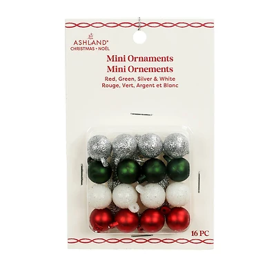 Mini 15mm Red, Green, Silver & White Ball Ornaments, 16ct. by Ashland®