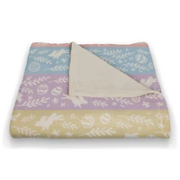 Botanical Bunny Stripes 50" x 60" Coral Fleece Blanket