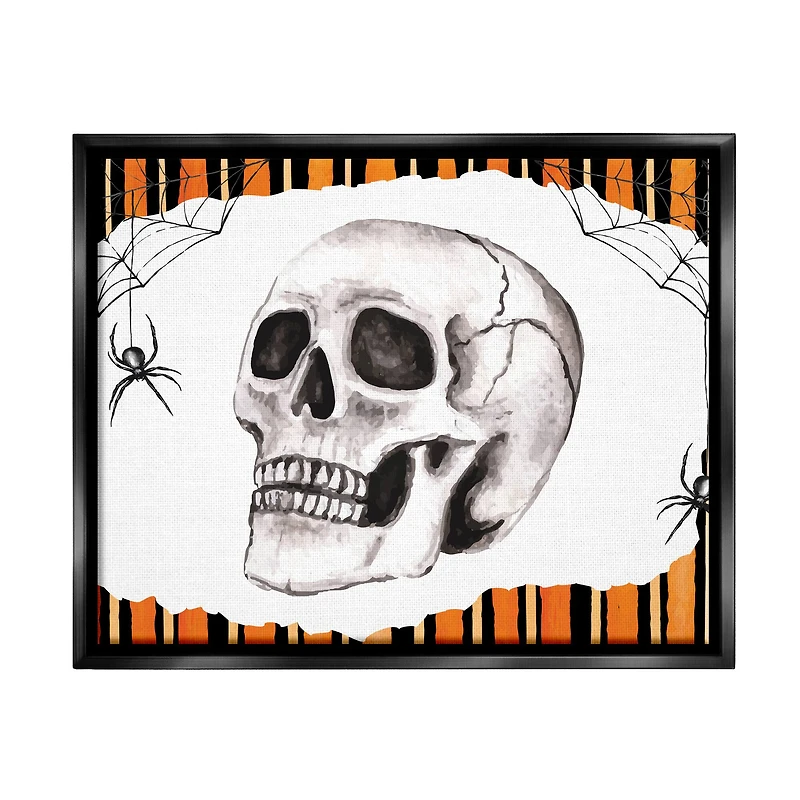 Stupell Industries Orange & Black Striped Skull Framed Floater Canvas Wall Art