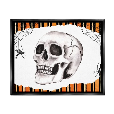 Stupell Industries Orange & Black Striped Skull Framed Floater Canvas Wall Art