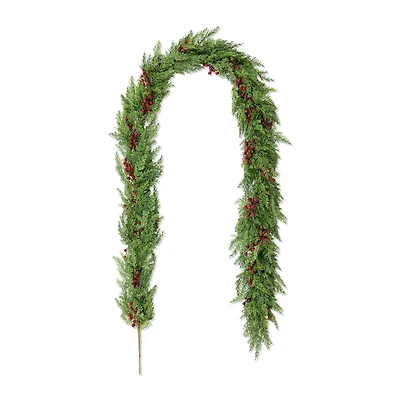 Glitzhome® 9ft Christmas Greenery PE Cedar Garland with Red Berries