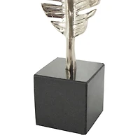 24" Silver Aluminum Leaf Standing Sculpture with Black Marble Base