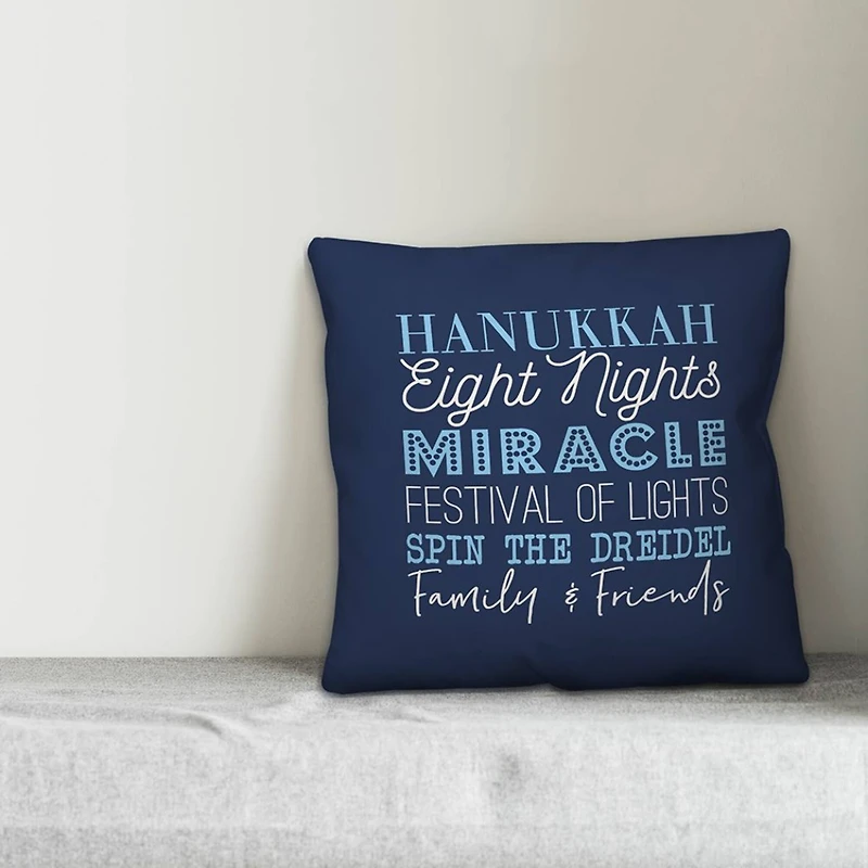 Blue Hanukkah Words 18x18 Spun Poly Pillow