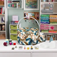 SINGER® Large Jungle Print Premium Round Sewing Basket with Travel Sewing Kit