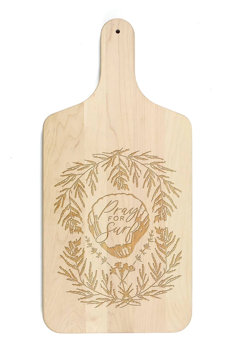 17" Pray For Surf Maple Wood Paddle Cutting Board