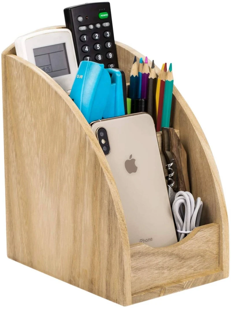 NEX™ 8" Natural 3-Slot Wood Remote Control Holder