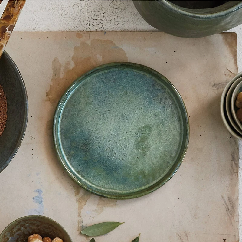 Hello Honey® 7" Matte Teal Reactive Glaze Stoneware Plate, 4ct.