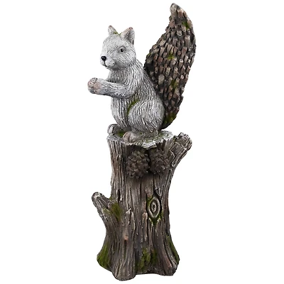 22.75" Squirrel on Tree Stump Outdoor Garden Statue