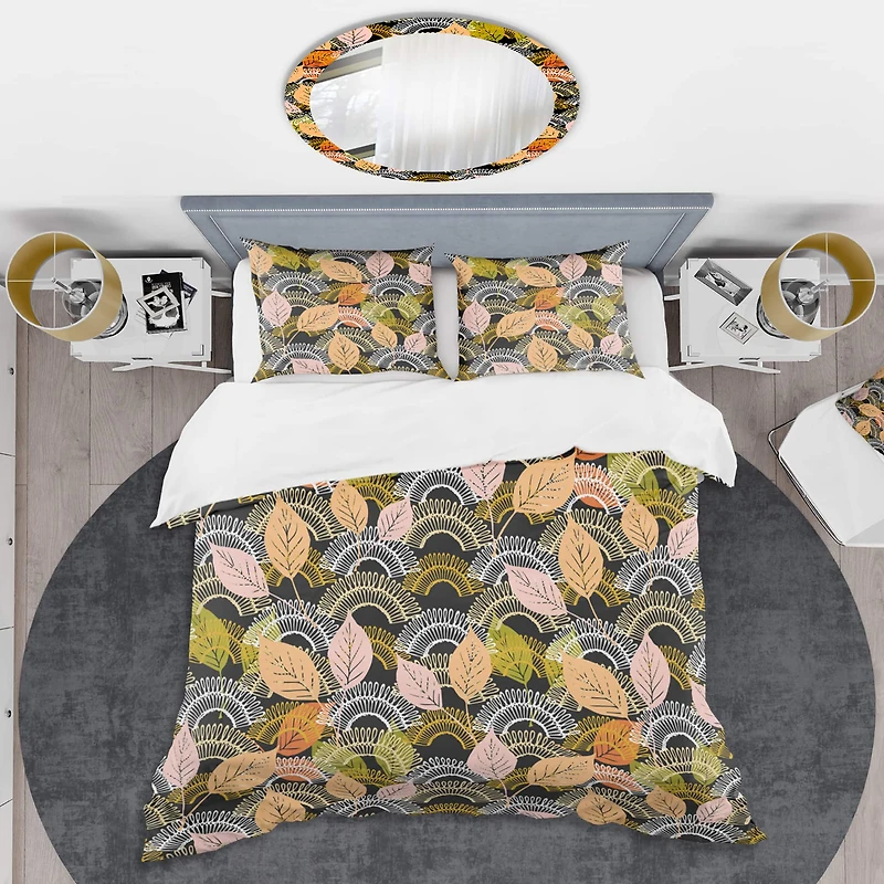 Designart 'Autumn leaves lace textured pattern' Mid-Century Duvet Cover Set