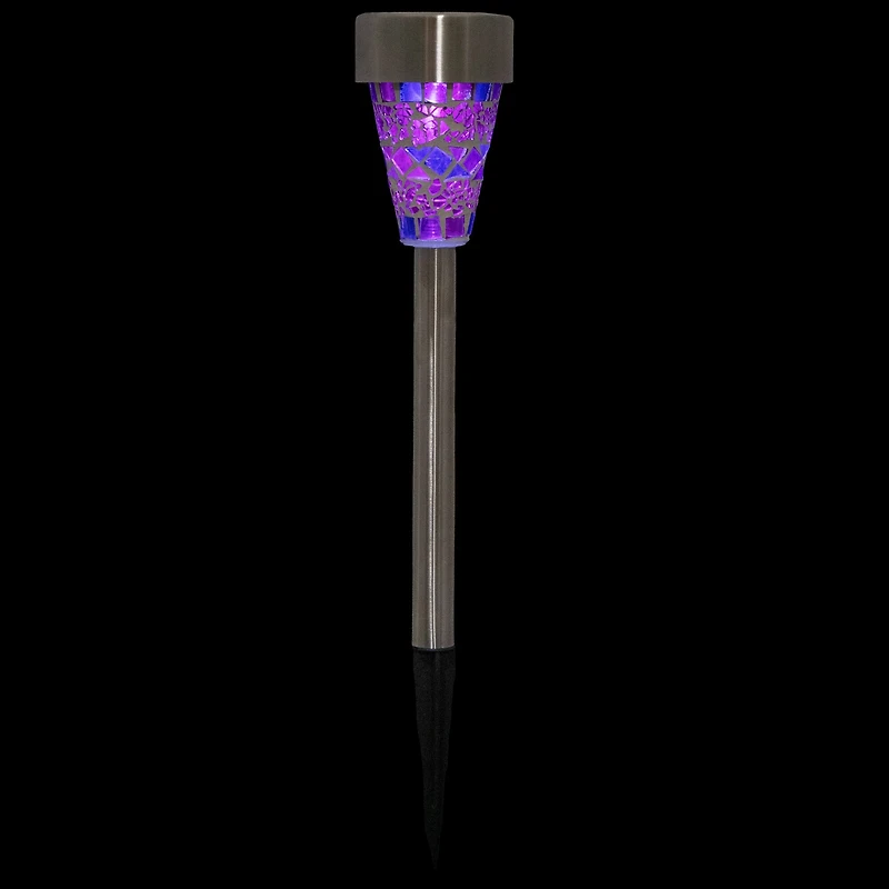 15.5" Purple Mosaic Stained Glass Solar Powered LED Pathway Markers