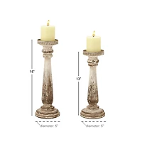 Brown & White Traditional Candle Holder Set, 13" & 15"