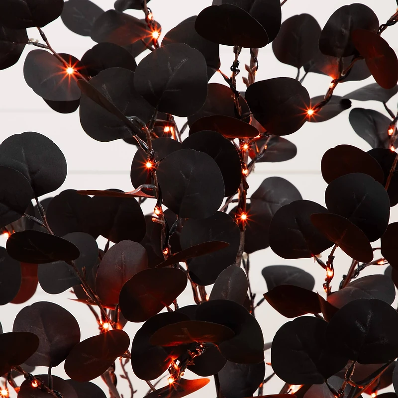 5ft. Pre-Lit Artificial Halloween Black Eucalyptus Tree with 220 Orange & Purple LED Lights