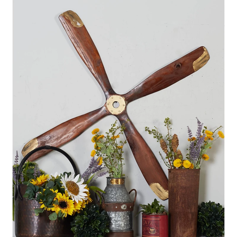 44" Brown Wood Industrial Propeller Wall Decor