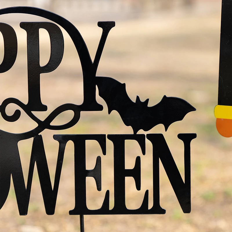 Glitzhome® 32"H Halloween Metal Nutcracker and HAPPY HALLOWEEN Yard Stake Set