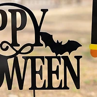 Glitzhome® 32"H Halloween Metal Nutcracker and HAPPY HALLOWEEN Yard Stake Set