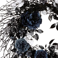 24" Halloween Moody Blue Rose & Twig Wreath
