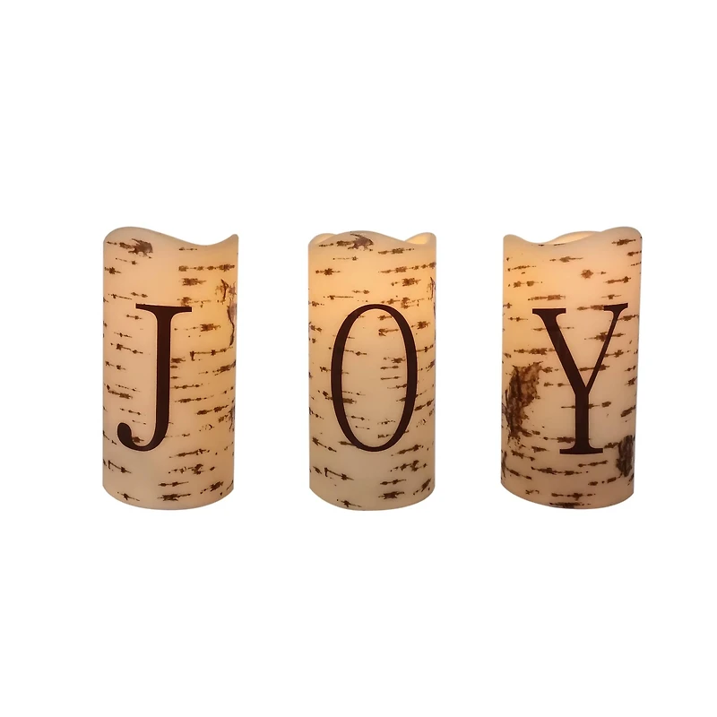6" Battery Operated JOY Christmas LED Flameless Candle Set