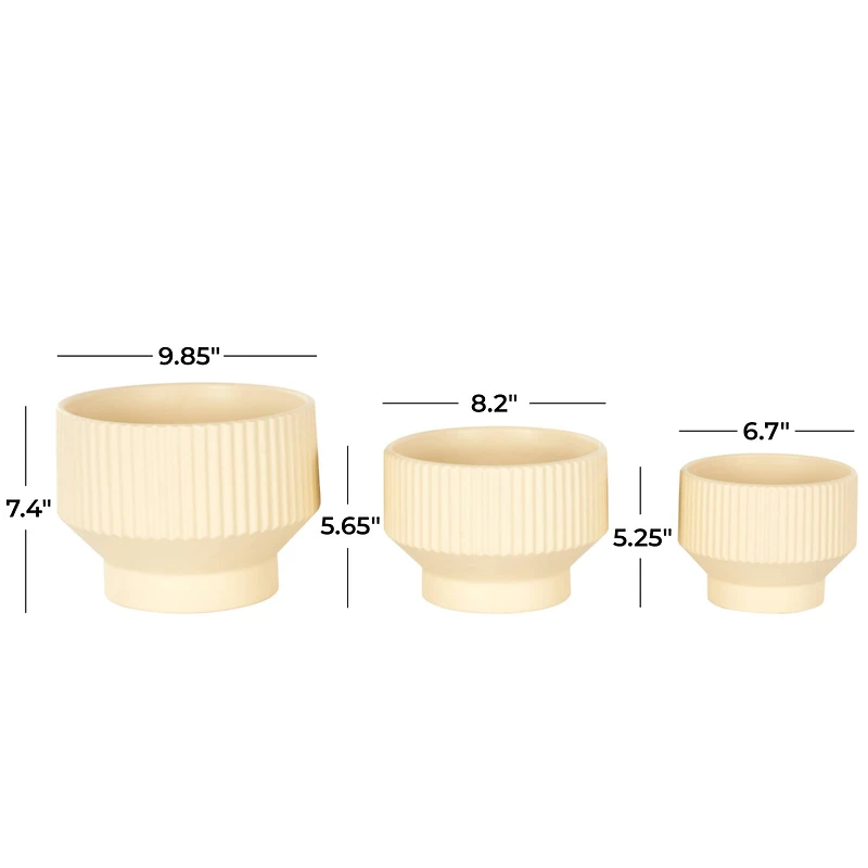 Linear Grooves Wide Ceramic Planter Set