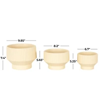 Linear Grooves Wide Ceramic Planter Set