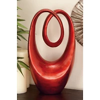 20" Red Polystone Contemporary Swirl Sculpture