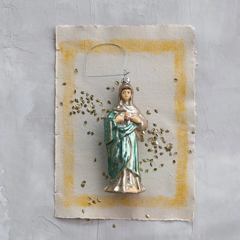 Hello Honey® Hand-Painted Glass Mary Ornament with Glitter