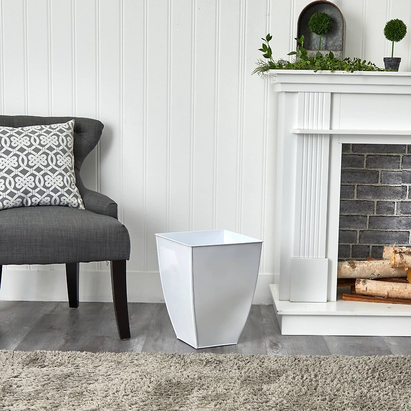 15" White Square Tin Planter