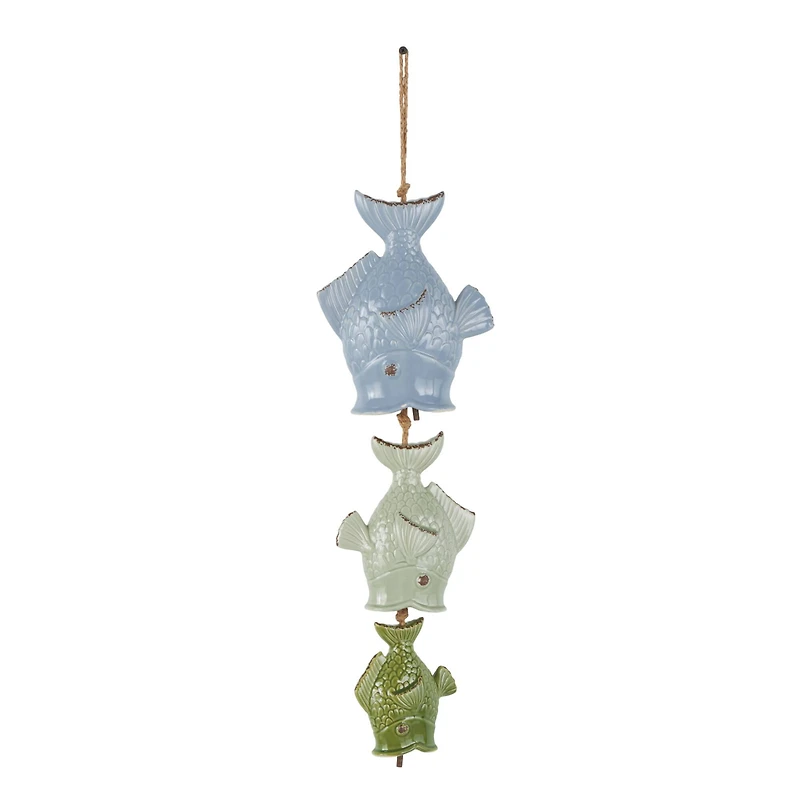 27" Green & Blue Ceramic Fish Windchime with Brown Rope
