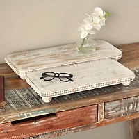 Light Brown Mango Wood Beaded Decorative Tray Set