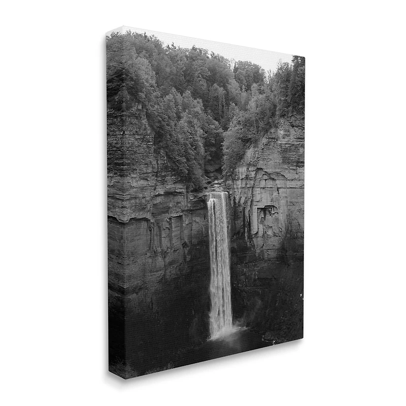 Stupell Industries Ithaca Cliffside Waterfall Black White Nature Landscape Photography Canvas Wall Art