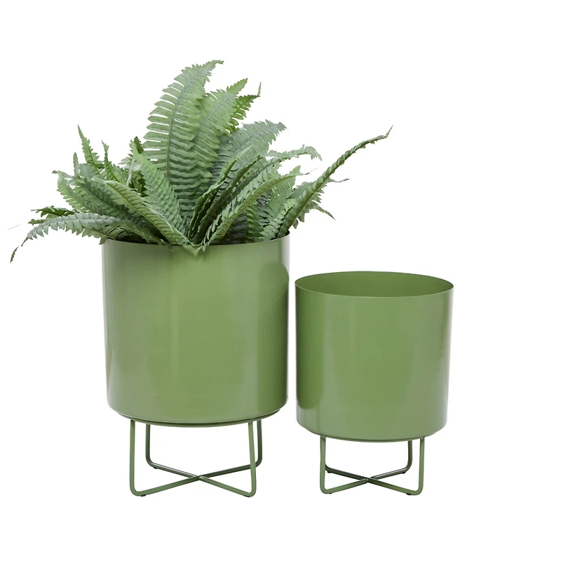 Green Modern Planter, Set of 2" 16", 13"