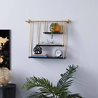 Gold Metal and Wood Modern Wall Shelves, 22" x 26" x 6"