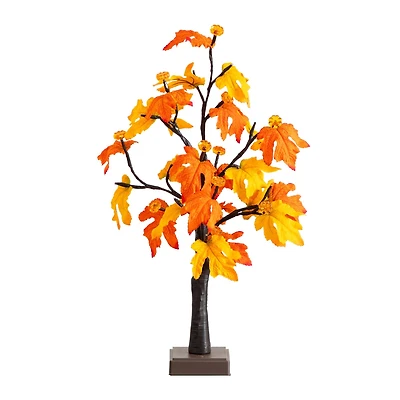 2ft. Pre-Lit Autumn Maple Artificial Fall Tree with 24 Warm White LED & Pumpkin Shaped Lights with Detachable Base