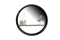 Hello Honey® Modern Round Metal Framed Wall Mirror with Shelf