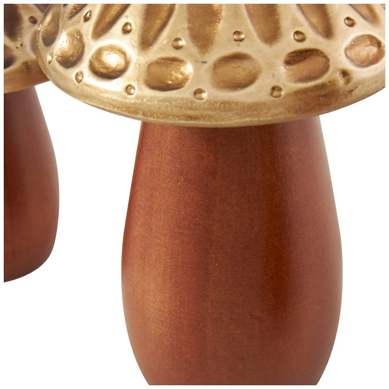 Brown & Gold Wood Mushroom Sculpture Set