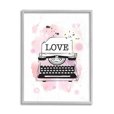Stupell Industries Retro Pink Typewriter Love Text Paint Splash in Gray Frame Wall Art