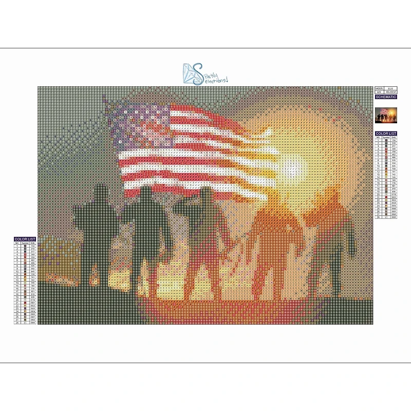 Sparkly Selections Soldiers with American Flag Diamond Painting Kit, Round Diamonds