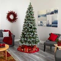 8ft. Pre-Lit Frosted Swiss Pine & Berries Artificial Christmas Tree with Clear LED Lights