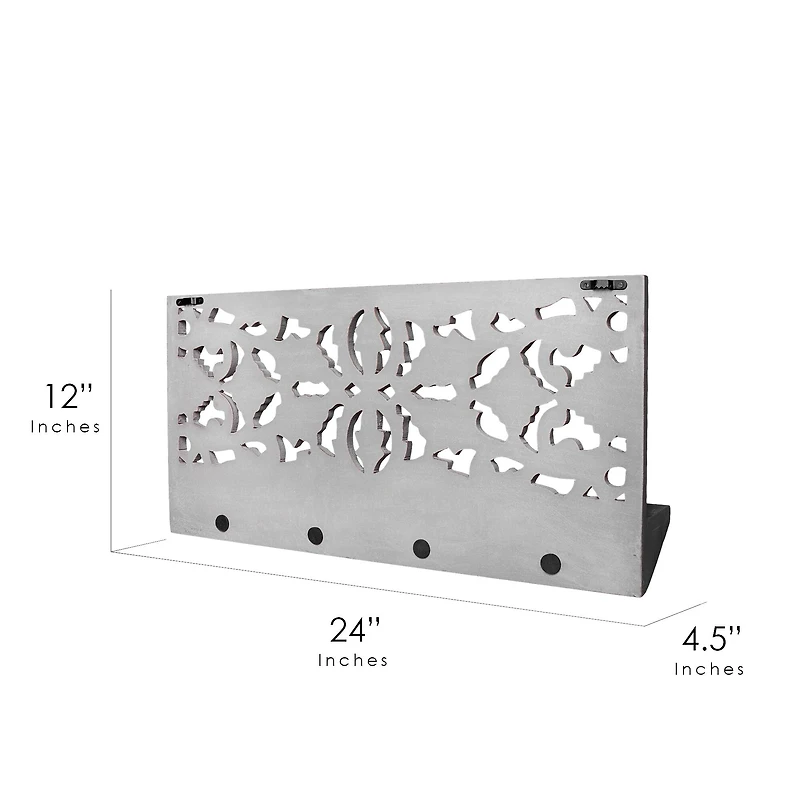 24" Dove Gray Hand-Carved Wall Shelf & Coat Rack