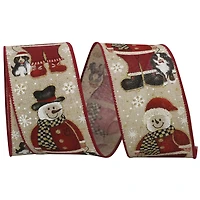 JAM Paper 2.5" x 10yd. Snowman Santa & Dog Linen Wired Ribbon