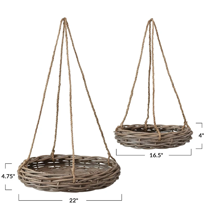Hello Honey® Handwoven Hanging Rattan Baskets with Rope Hangers Set