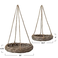 Hello Honey® Handwoven Hanging Rattan Baskets with Rope Hangers Set