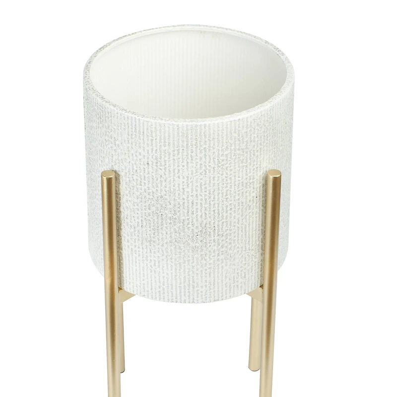 Hello Honey® White & Gold Boho Embossed Metal Planters with Stands Set