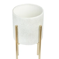 Hello Honey® White & Gold Boho Embossed Metal Planters with Stands Set