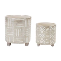 Gray & White Footed Stone Planter Set