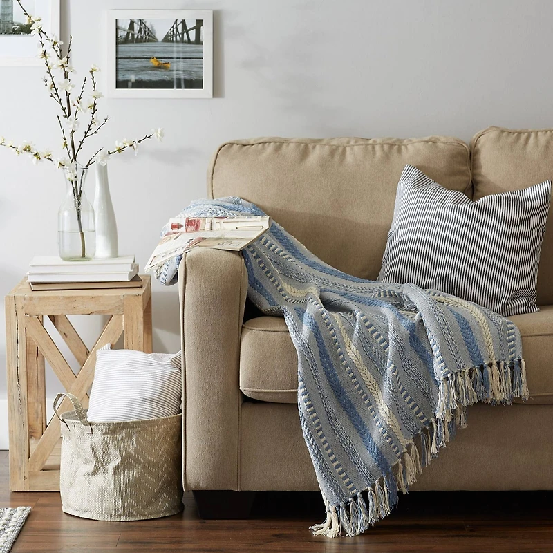 DII® Stonewash Blue Braided Stripe Throw