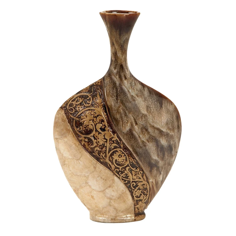 Brown Ceramic Traditional Vase, 18" x 11" x 3"