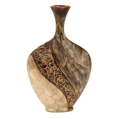 Brown Ceramic Traditional Vase, 18" x 11" x 3"